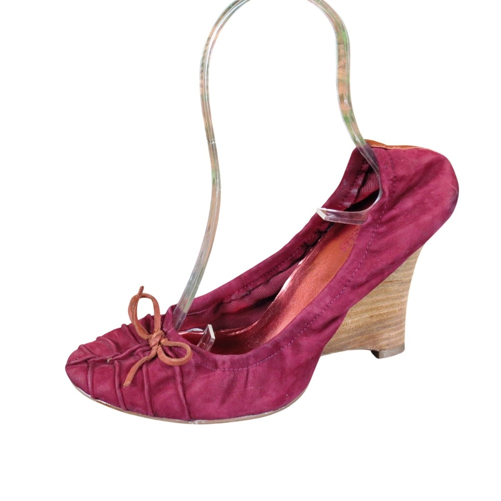Seychelles Women Wedge Pump Heels Size 6.5 Dress Burgundy Red Suede Leather Bow